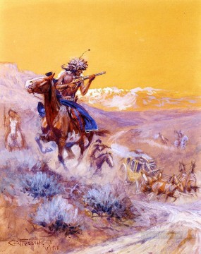 Ataque indio Indios Charles Marion Russell Indiana Pinturas al óleo